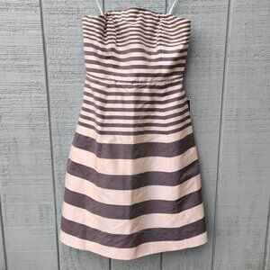 J Crew Weddings and Parties 100% Silk Striped Strapless Dress sz 4 Black Cream